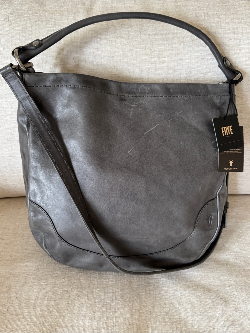 Frye Charcoal Leather Hobo with Crossbody Strap NEW WITH TAGS